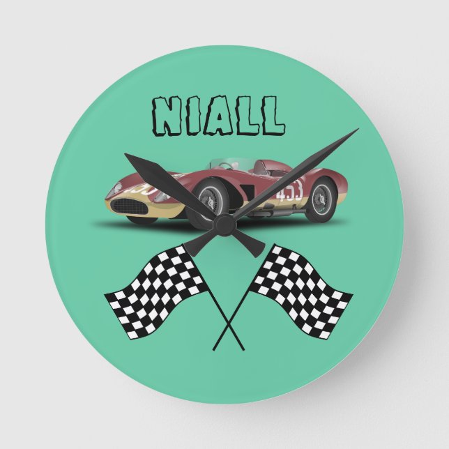 Sporty Race Car Personalized Round Clock (Front)