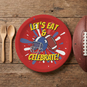 Sporty Red American Football Helmet Birthday Paper Plate