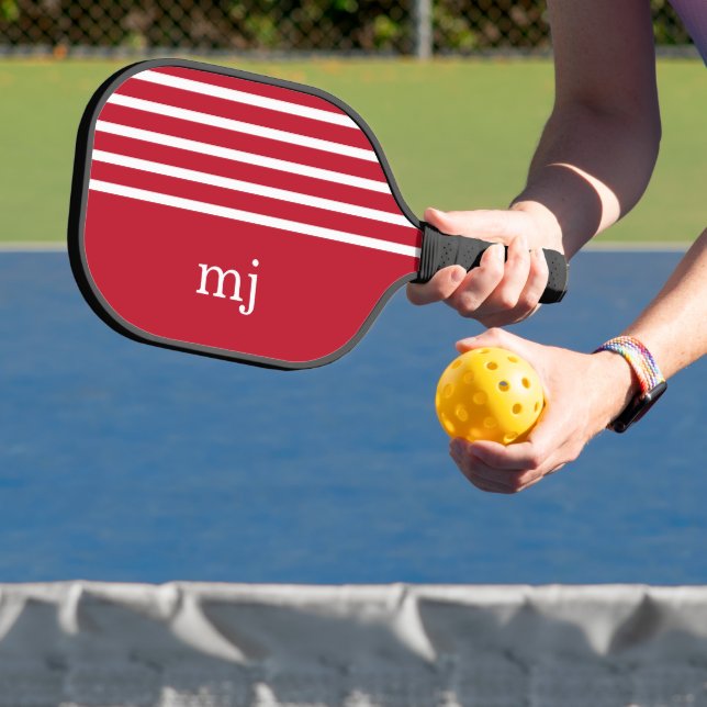Sporty Red and White Stripes with Monogram Pickleball Paddle (Insitu)