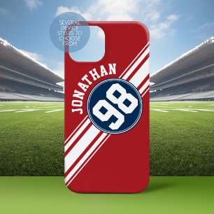 Sporty Red, White and Blue Stripes Name Number