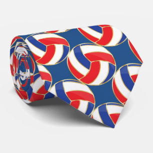 Sporty Red, White, Blue with Gold Trim Volleyball Tie