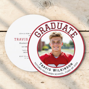 Sporty Red White Graduate Photo Card
