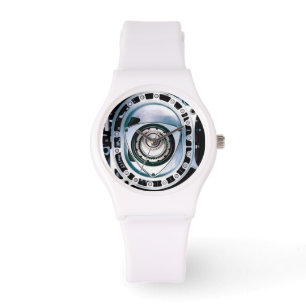 Sporty Rotary Engine Watch, White Silicone Strap Watch