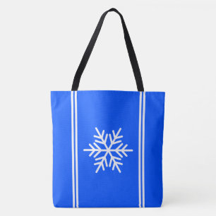 Sporty Royal Blue White Racing Stripes Snowflake Tote Bag