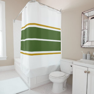 Sporty Rustic Green Brown Racing Stripes On White  Shower Curtain