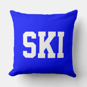 Sporty SKI Athletic White Text Cushion