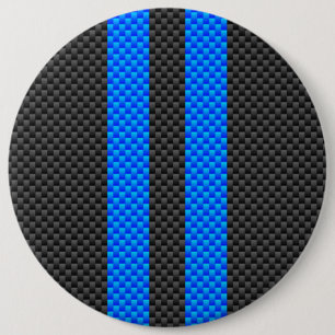 Sporty Sky Blue Carbon Fibre Style Racing Stripes 6 Cm Round Badge