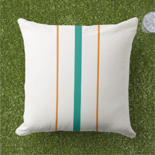 Sporty Sleek Aqua Orange Racing Stripes On White Cushion