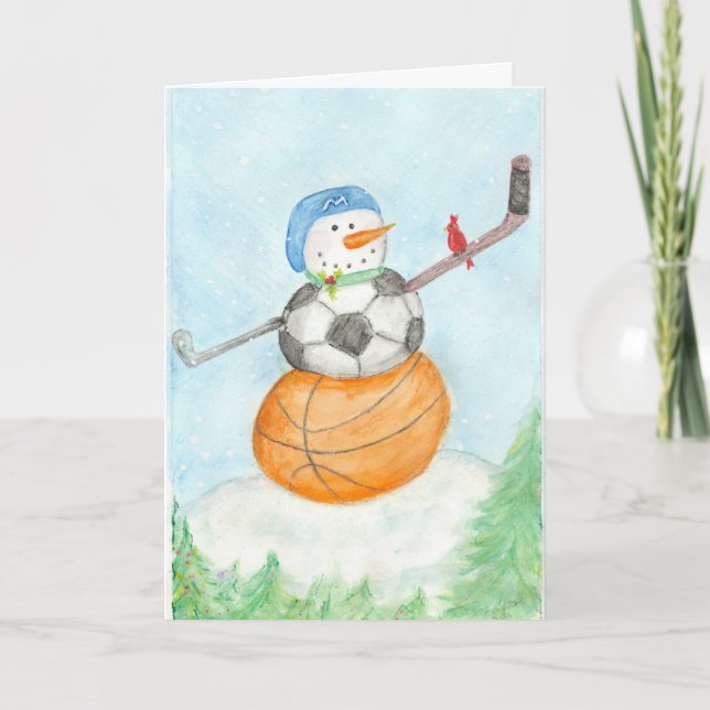 Sporty Snowman Greeting card (Front)