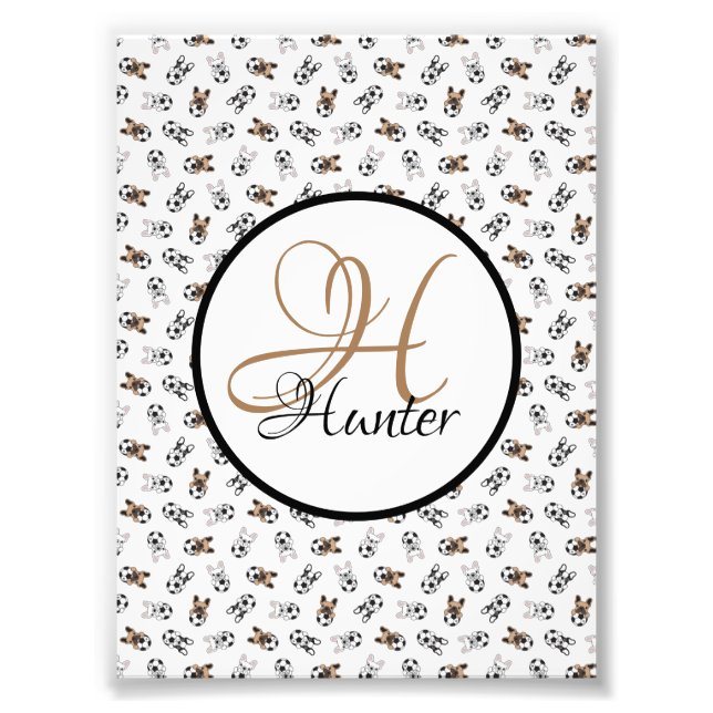 Sporty Soccer Puppies Monogrammed Photo Print (Front)