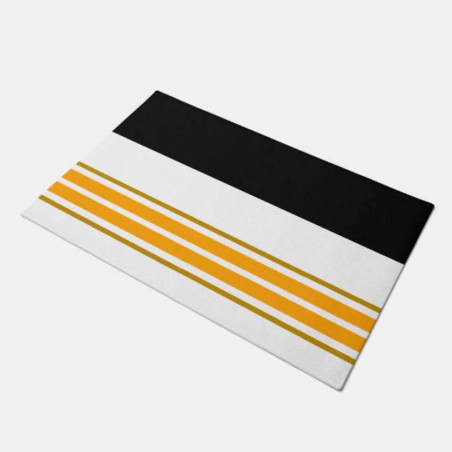 Sporty Sophisticated Black Yellow White Stripes Doormat (Angled)