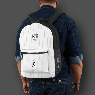 Sporty Stylish Baseball Black White Stripes  Printed Backpack