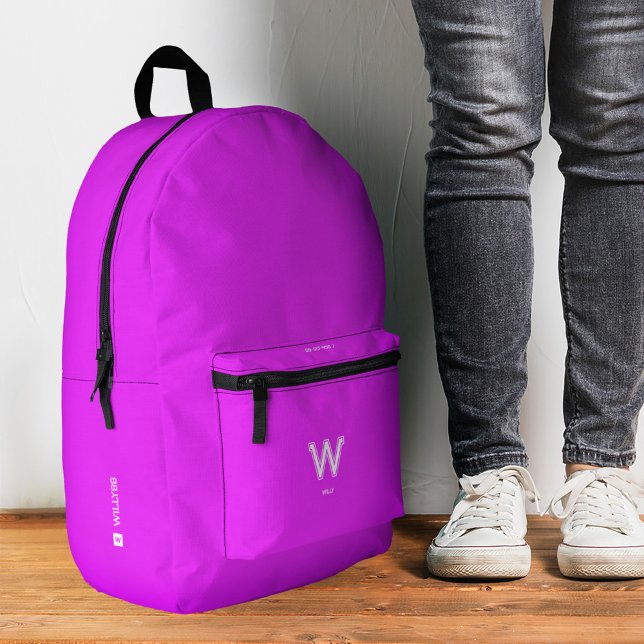Sporty Stylish Bright Neon Pink Monogram  Printed Backpack (Sporty Stylish Bright Neon Pink Monogram Printed Backpack
)