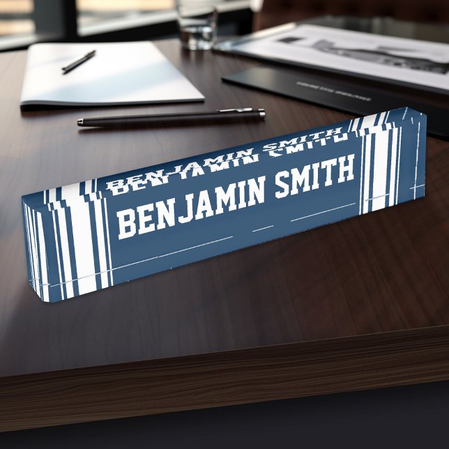 Sporty Team Jersey Stripes with Custom Name Nameplate (Personalized Sports Name Plate - Great for a Coach)