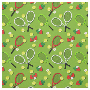 Sporty Tennis Balls and Rackets Pattern Fabric