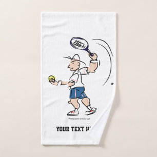 Sporty tennis player cartoon personalised hand towel