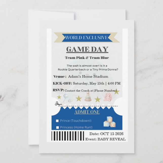 Sporty Ticket Gender Reveal Invitation  (Front)