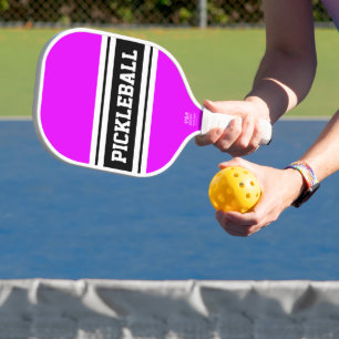 Sporty Tropical Pink Black White Racing Stripes Pickleball Paddle