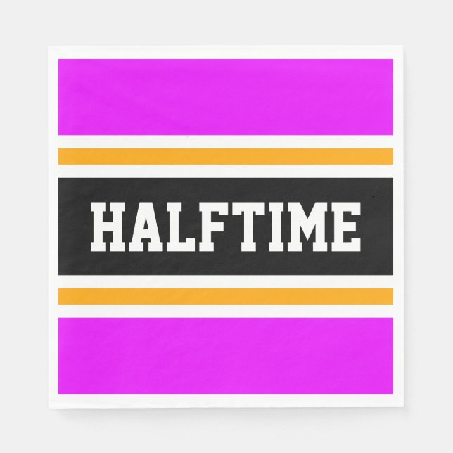 Sporty Tropical Pink Yellow Black HALFTIME Stripes Napkin (Front)