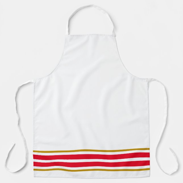 Sporty Twin Bright Red Hem Racing Stripes On White Apron (Front)
