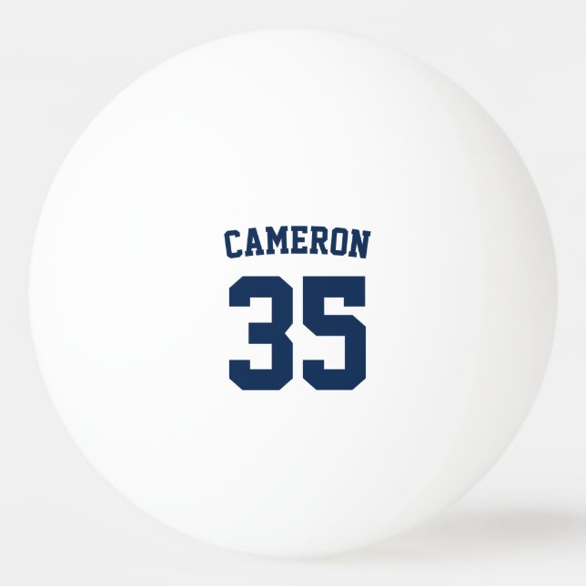 Sporty Varsity Style Personalized Name and Number Ping Pong Ball (Front)