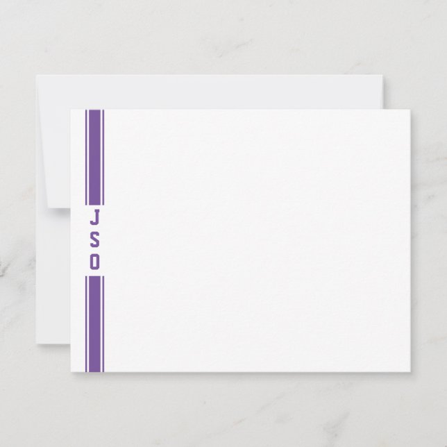 Sporty Vertical Stripes Monogram Purple White Mens Card (Front)