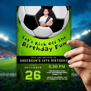 Sporty Vibrant Green Custom Photo Birthday Invitation