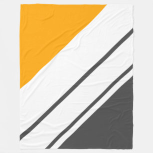 Sporty Vibrant Grey Yellow White Racing Stripes Fleece Blanket