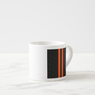 Sporty Vibrant Orange Stripes Carbon Fibre Style Espresso Cup