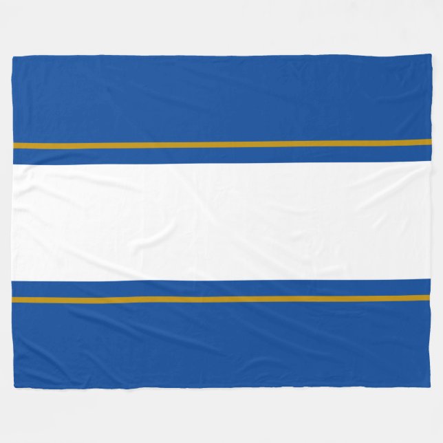 Sporty White Brown Racing Stripes On Ocean Blue Fleece Blanket (Front (Horizontal))
