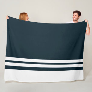 Sporty White Racing Stripes On Ocean Teal Blue Fleece Blanket