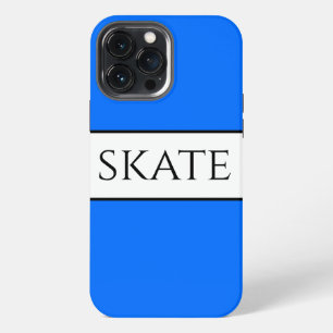 Sporty Wide Bright Blue White Stripes SKATE Text iPhone 13 Pro Max Case