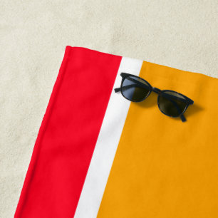 Sporty Wide Bright Orange White Red Racing Stripes Beach Towel