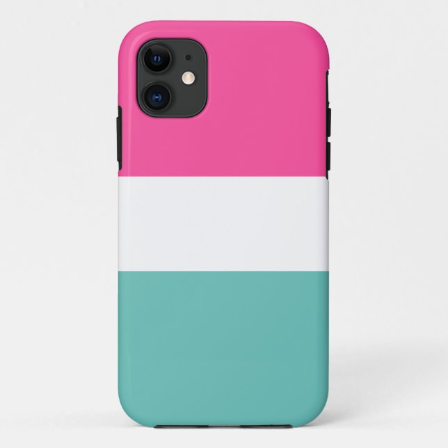 Sporty Wide Bright Pink Mint Blue White Stripes Case-Mate iPhone Case (Back)