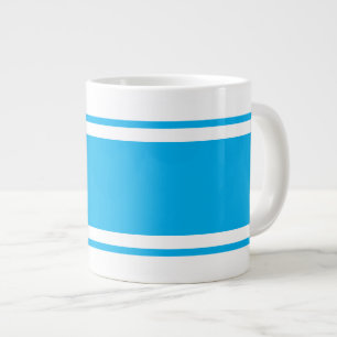 Sporty Wide Bright Sky Blue White Racing Stripes Large Coffee Mug