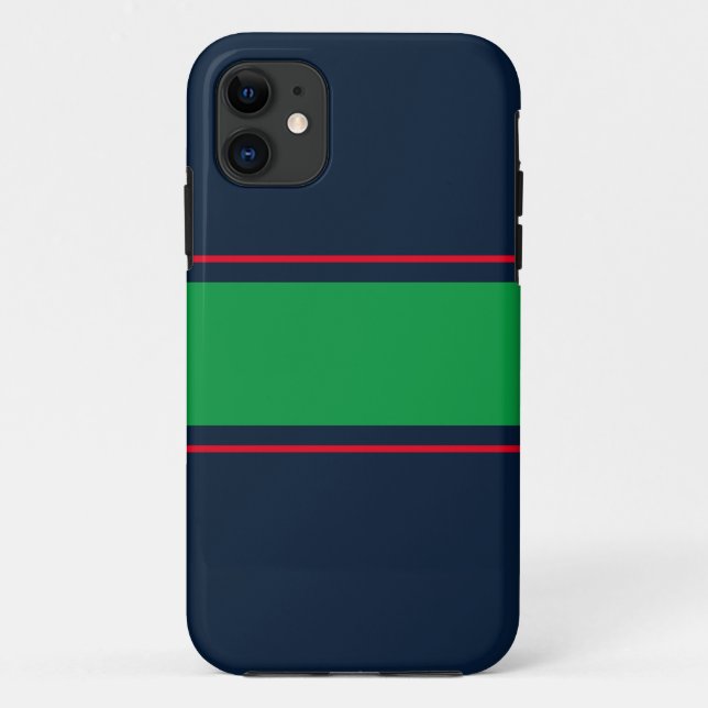 Sporty Wide Green Red Racing Stripes On Navy Case-Mate iPhone Case (Back)