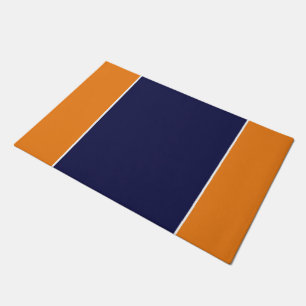 Sporty Wide Navy Blue White Stripes On Orange Doormat