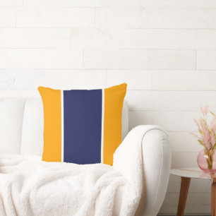 Sporty Wide Navy White Stripes On Golden Yellow Cushion