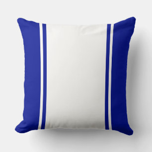 Sporty Wide Royal Navy Blue White Racing Stripes Cushion