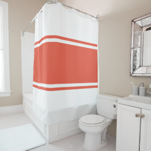 Sporty Wide Seventies Orange White Racing Stripes Shower Curtain