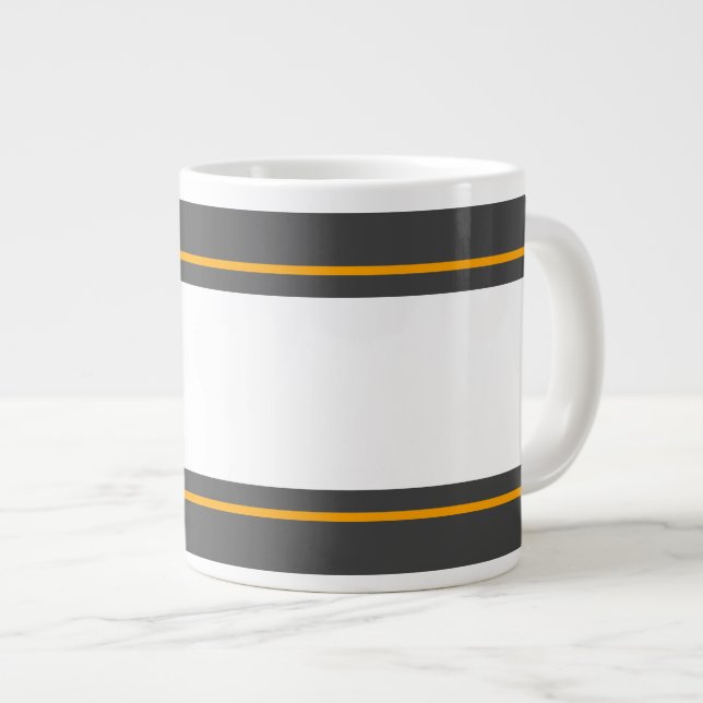 Sporty Wide White Orange Dark Grey Racing Stripes Large Coffee Mug (Front Right)