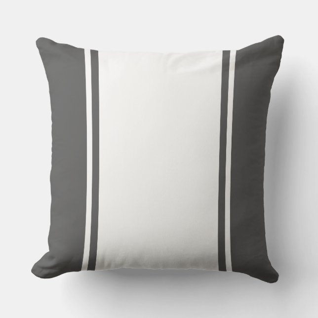 Sporty Wide White Vibrant Dark Grey Racing Stripes Cushion (Front)
