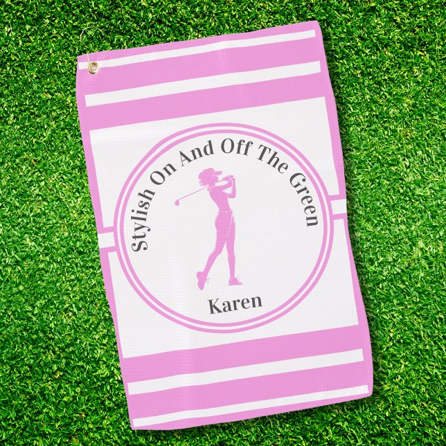 Sporty Woman Golfer Silhouette Standing Golf Tee Towel (Creator Uploaded)