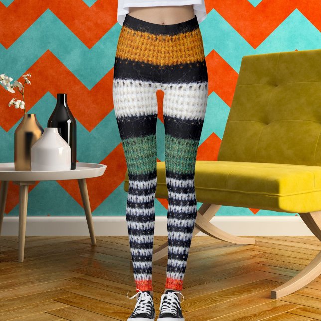 Sporty Women Striped Wool Texture Knitted Pattern  Leggings (Creator Uploaded)