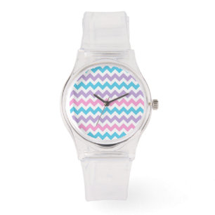 Sporty Wristwatch: Pink, Turquoise, Lilac Chevrons Watch