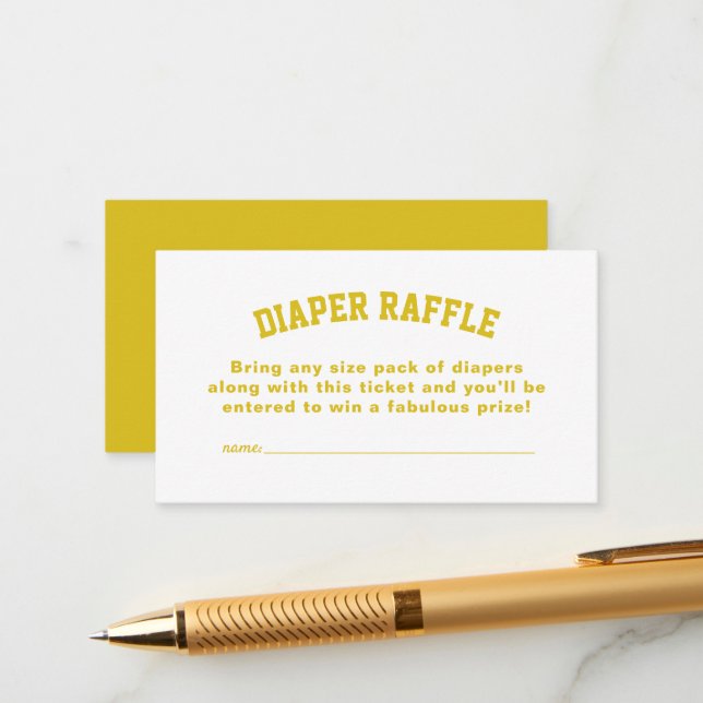 Sporty yellow baby shower diaper raffle ticket enclosure card (Front/Back In Situ)