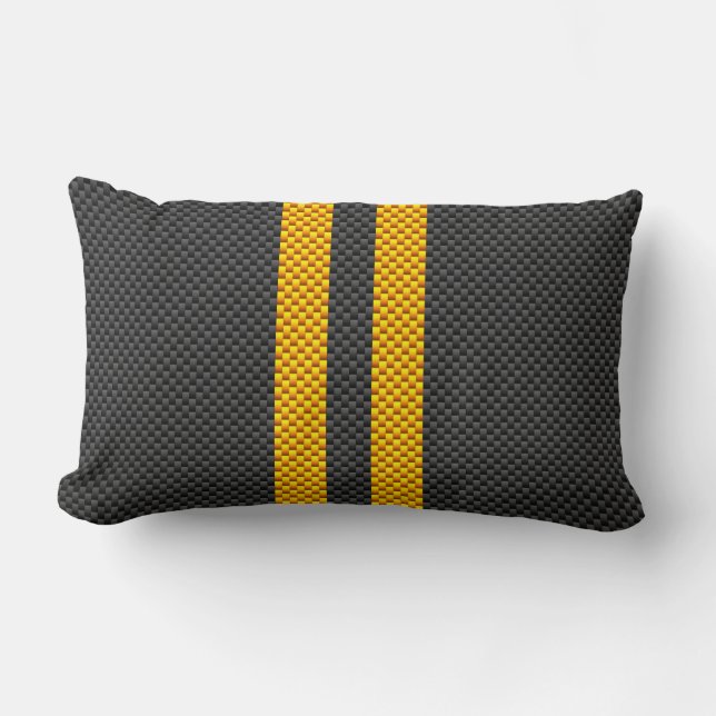 Sporty Yellow Racing Stripes Carbon Fiber Style Lumbar Cushion (Front)
