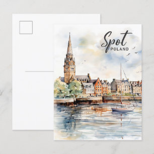 Spot Poland Watercolor Painting Travel Postcard