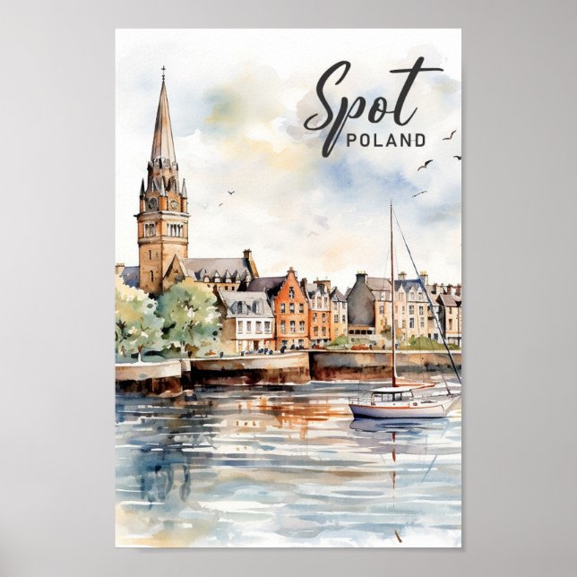 Spot Poland Watercolor Painting Travel Poster (Front)