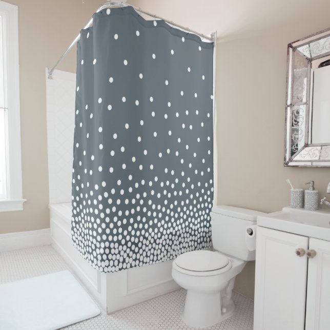 Spot Shaded 240816 - White and Slate Grey Shower Curtain (In Situ)
